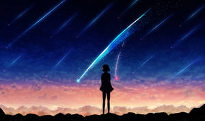 女孩看著藍色流星劃過暮色天空 — 堀與宮村 壁紙