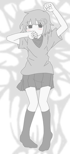 灰色服裝的動漫女孩，舉起拳頭，手靠近嘴巴擺姿勢。 — 可愛動漫女仔 壁紙