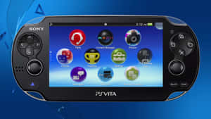 黑色Sony PS Vita手提遊戲裝置顯示帶有應用程式圖標的主屏幕。 — PlayStation GIF 壁紙