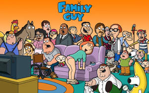 Family Guy 卡通角色聚集在客廳看電視。 — 卡通網絡角色 壁紙