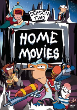 卡通角色穿著冬季裝備在雪崖上為Home Movies Season Two擺姿勢。