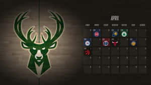 深色木質背景上的密爾沃基公鹿隊標誌和四月NBA賽程。