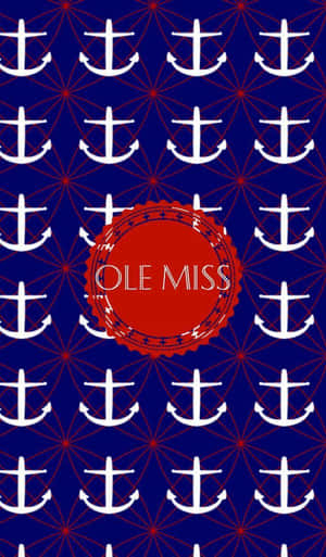 藍色背景，白色錨和紅色幾何線條，中間紅色印章寫著 OLE MISS。