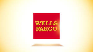 Wells Fargo標誌在紅色正方形上，金色字體，黃色漸變背景。