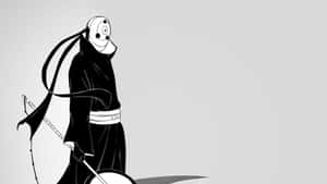 戴著單眼罩的動漫武士，以極簡黑白風格手持劍。