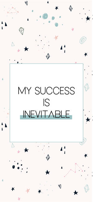 勵志名言 'my success is inevitable' 搭配散落的星星和寶石，背景為米色
