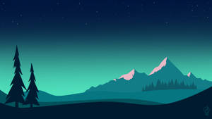星空下松樹和山脈的夜景。 — 簡單 壁紙