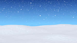 藍天下白雪覆蓋的山丘，雪花飄落。 — 冬季 壁紙