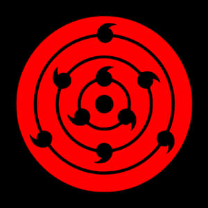 帶有黑色圓環和彎曲標記的紅色圓形動漫符號。 — 寫輪眼 壁紙