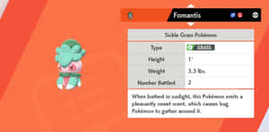 Fomantis，一隻草屬性寶可夢，顯示佢嘅寶可夢圖鑑統計同描述。 — 卡通 壁紙