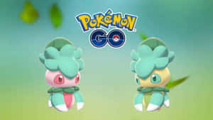來自 Pokémon GO 的兩個寶可夢角色在綠色漸變背景中漂浮。 — 卡通 壁紙