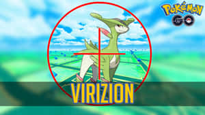 草地上紅色十字準線中的綠色 Virizion 寶可夢。