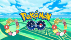 在陽光明媚的戶外環境中，Florges 手持花環的 Pokémon GO 標誌。 — 型爆寵物小精靈 壁紙
