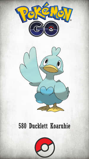Ducklett 寶可夢角色揮手，帶有 Pokémon GO 標誌和精靈球 — 遊戲 壁紙