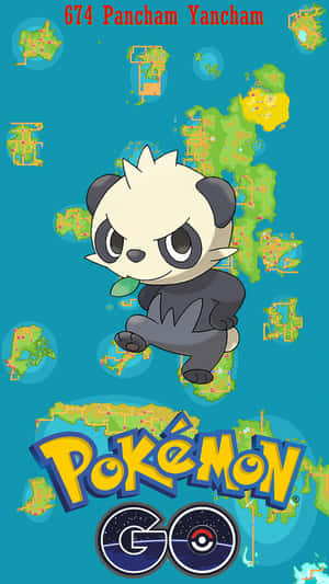 頑皮熊貓寶可夢角色漂浮在地圖主題背景上，帶有 Pokémon GO 標誌。