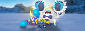 兩個Pokemon角色在冰上，帶有Pokemon GO標誌。