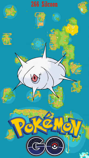Silcoon寶可夢漂浮喺地圖主題背景上面，有Pokémon GO標誌。