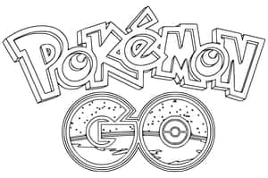 Pokemon GO 標誌填色頁，帶有粗黑線條。
