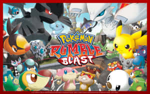 Pokémon Rumble Blast 遊戲封面，包含許多寶可夢角色。 — 型爆寵物小精靈 壁紙