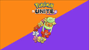 Pokémon Unite標誌與戴著花環的花卉比卡超角色。 — 型爆寵物小精靈 壁紙