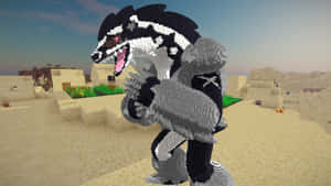 像素狼在Minecraft沙漠村莊暮色中咆哮 — 我的世界 壁紙