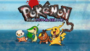 四個受傷嘅寶可夢角色喺一個殘舊嘅Pokémon Black & Blue標誌下。 — 可愛寵物小精靈 壁紙
