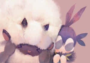 兩隻毛絨動物角色在柔和粉紅水彩場景中溫暖擁抱。 — 卡通 壁紙