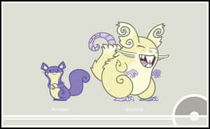兩隻寶可夢 Rattata 和 Raticate 與一個精靈球一起站立。