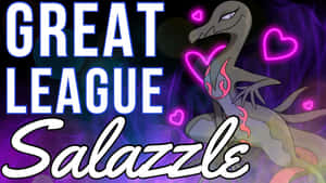 薩拉薩爾被發光的粉紅色心形包圍，帶有「Great League」文字。 — 卡通 壁紙