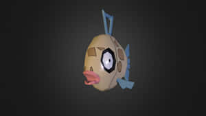 一個有六角形眼睛和藍色魚鰭的3D渲染卡通魚。