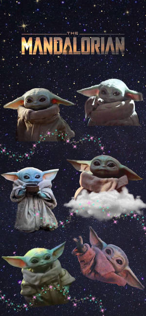 Baby Yoda 在太空中漂浮，穿著各種斗篷並拿著杯子。