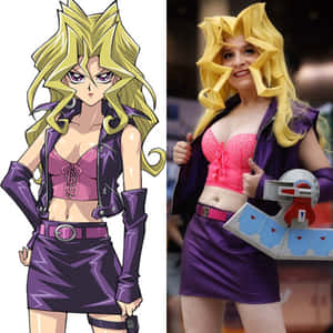 動漫角色與她的真人Cosplay對應角色穿著相配的服裝。 — 寵物小精靈 劍與盾 壁紙