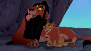 成年獅子和幼獅在黃昏的洞穴中，眼睛發光 — 獅子王 GIF 壁紙