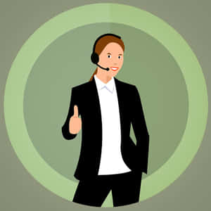 穿著西裝和耳機的客戶服務代理豎起大拇指。