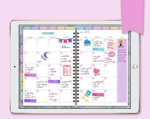 平板電腦顯示色彩繽紛的手寫2019年11月計劃表，包含日常任務和貼紙。 — 設計 壁紙