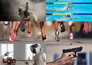 各種運動的運動員，包括騎馬、游泳、跑步、劍擊和射擊。