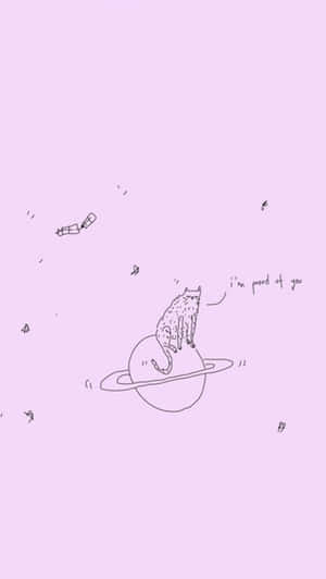 一隻貓坐在帶有光環的行星上，附近漂浮著文字「我為你感到驕傲」。