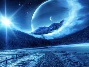 雪湖與森林，夜空中的外星行星
