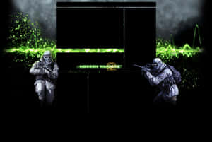 兩名身穿戰術裝備的武裝士兵站在發光綠色 Modern Warfare 2 標誌的兩側。 — 遊戲 壁紙