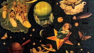 天體場景，有小天使、行星和一個坐在星星上的人物，背景為深色星空。