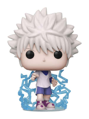動漫角色Funko Pop公仔，白色刺蝟頭髮，藍色能量光環。
