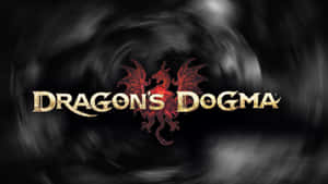 Dragon's Dogma 遊戲標誌，帶有紅色龍紋章，背景為旋轉黑色。