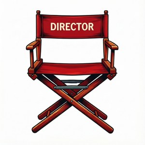 紅色導演椅，木製框架，椅背印有「DIRECTOR」字樣。 — 電影 壁紙