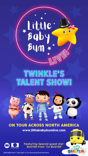 Little Baby Bum現場才藝表演海報，包含卡通角色和星星吉祥物。