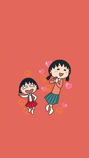 兩個穿著校服嘅動畫女仔笑住跳起，心形圍繞住佢哋。