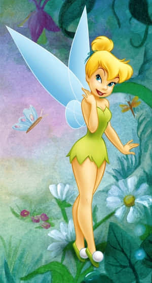 Tinker Bell 喺有蝴蝶同花嘅花園