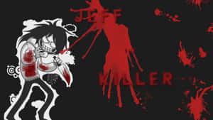 卡通殺手手持刀和血跡，拼寫出 Jeff the Killer。
