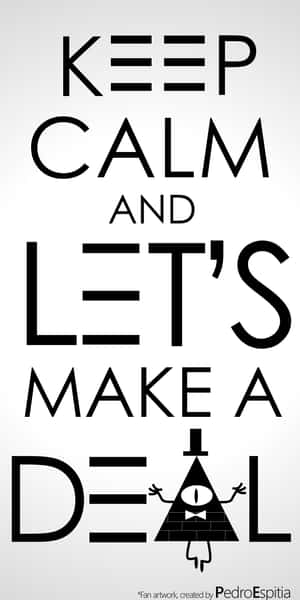Keep calm and let's make a deal 文字與一個卡通三角形角色。