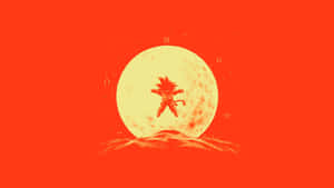 動漫英雄在熾熱的紅色天空中，在一個巨大的月亮前跳躍。