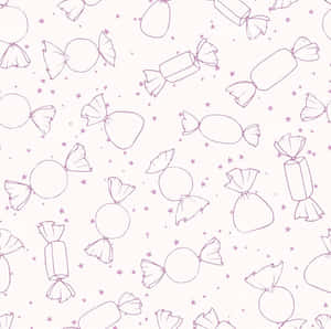 奶油色背景上帶有紫色輪廓的糖果和星星。 — 糖果 GIF 壁紙